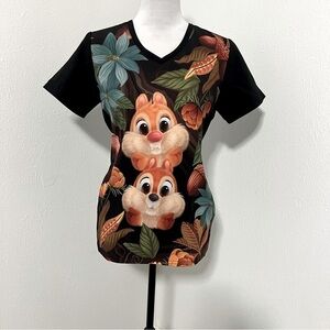 Disney Chip N Dale Cherokee Scrubs Tooniforms Size XXS V-Neck Top EUC